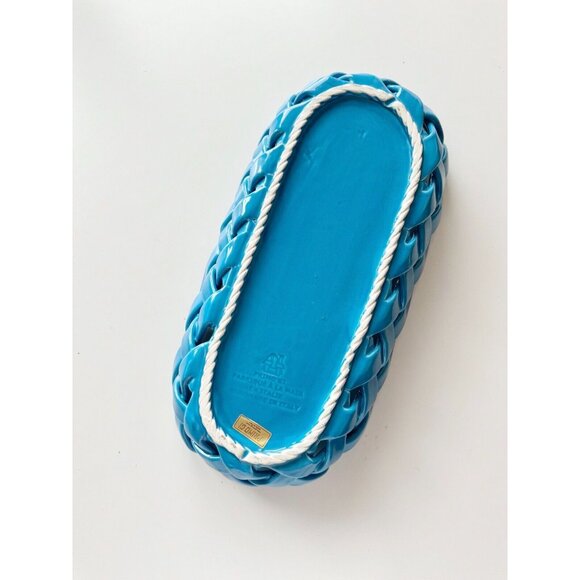 PRIMO'GI Handmade in Italy Blue Woven Treccia Ceramic Long Basket Tray - Picture 4 of 9